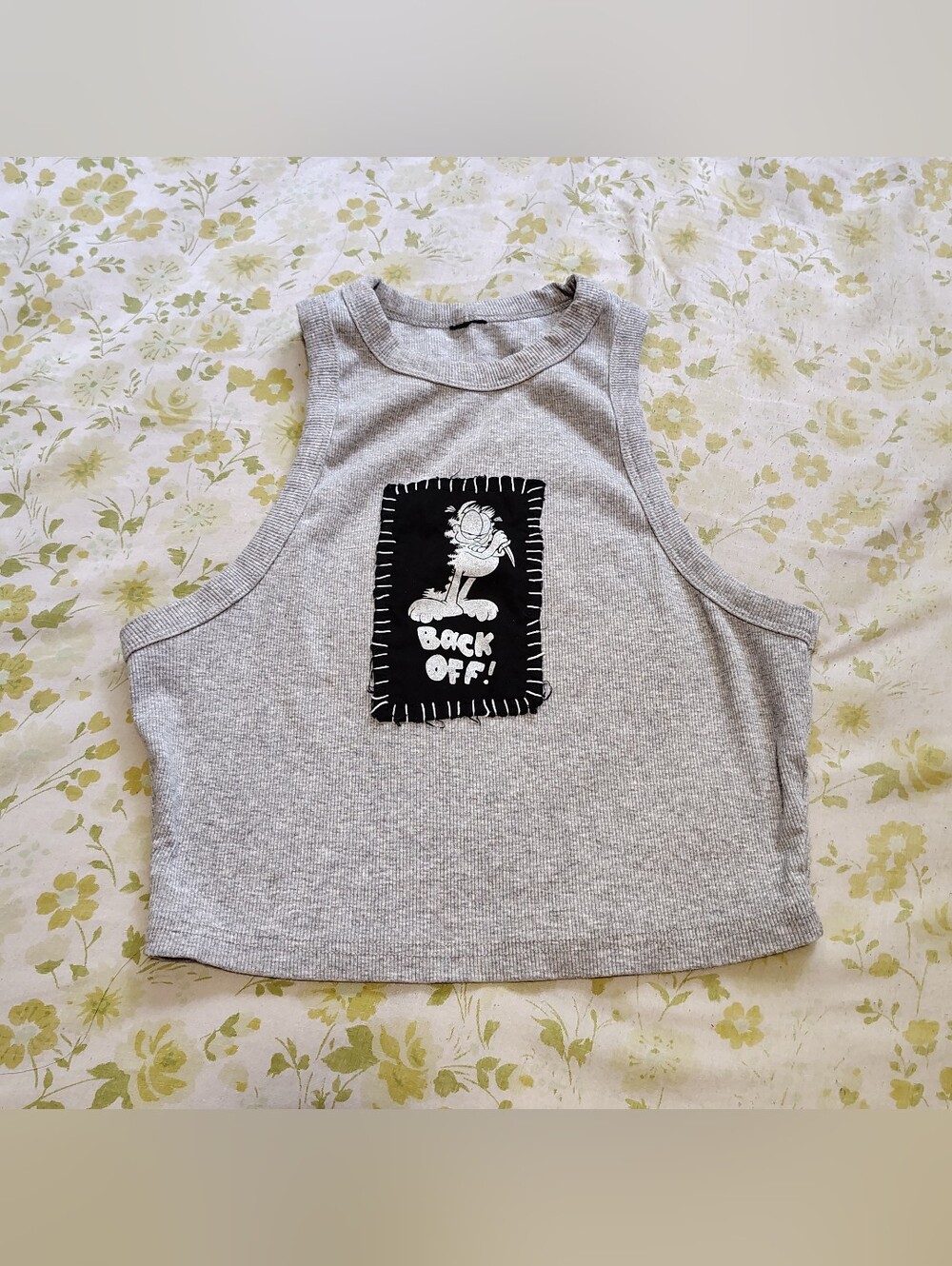 Upcycled Garfield Patch Crop Top Women's Small Medium "Back Off" Punk Tank Top